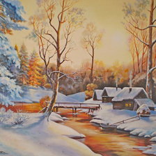 Схема вышивки «Зимний деревенский пейзаж»