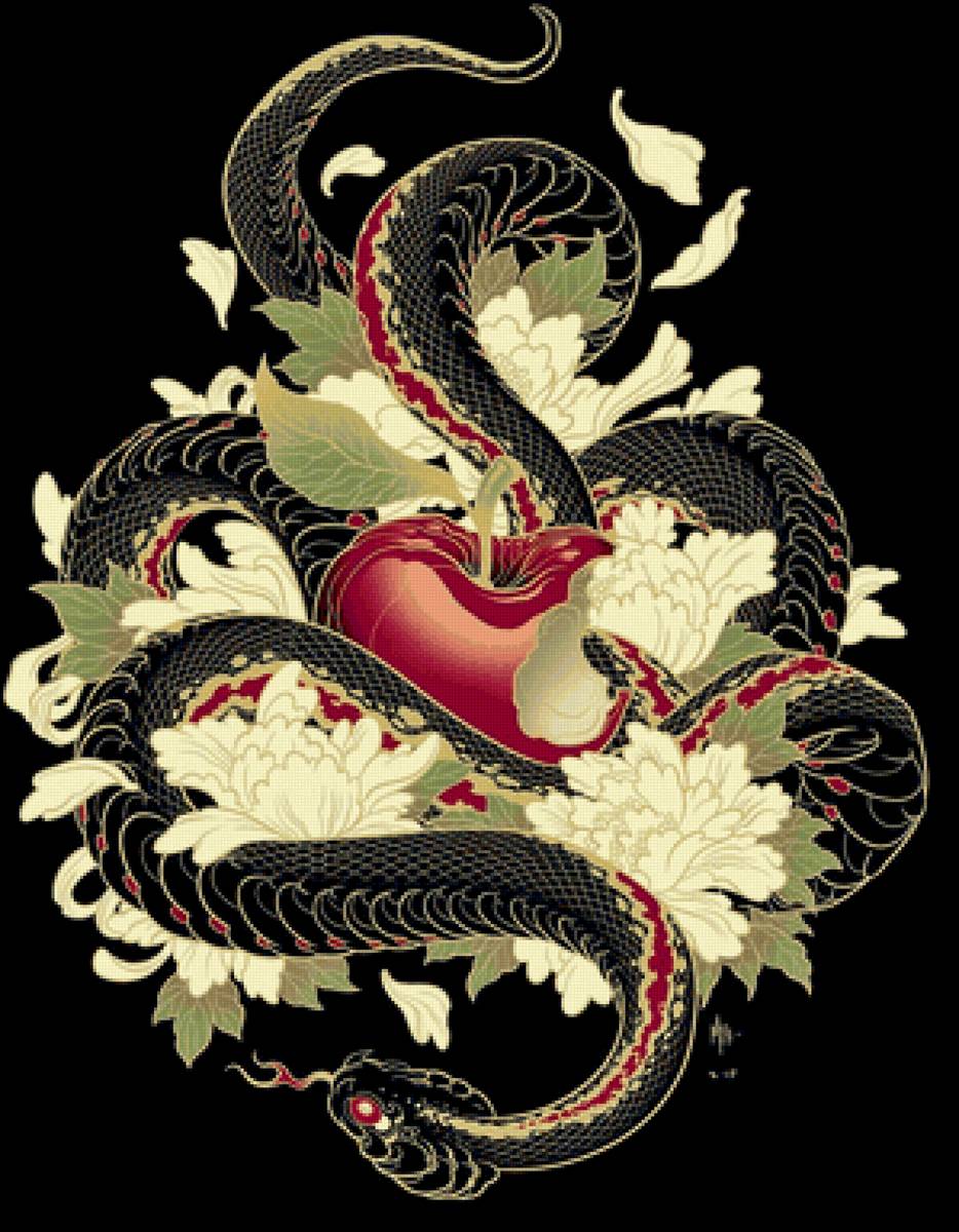 Maça do amor. - frutas, flores., cobra - предпросмотр