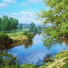 Схема вышивки «по мотивам картины С.Басова Лето берег река»