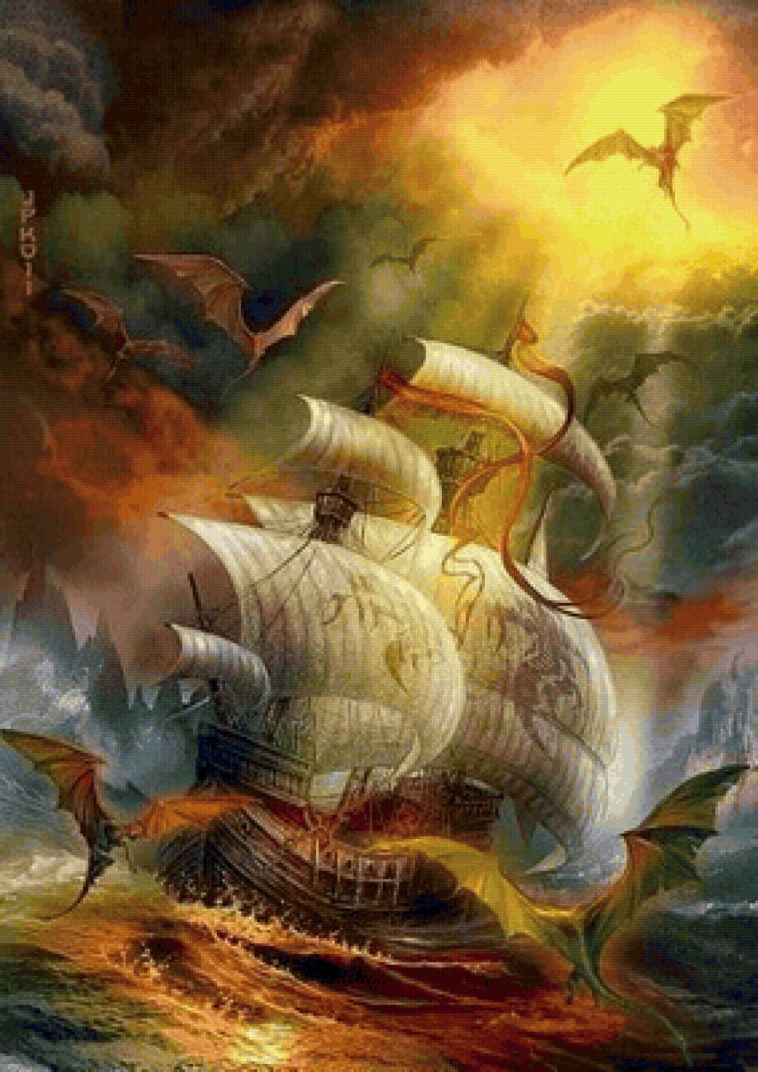 Navio. - fantasia .navio .mar. dragões. - предпросмотр