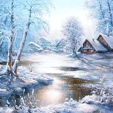 Схема вышивки «Зимняя деревня»