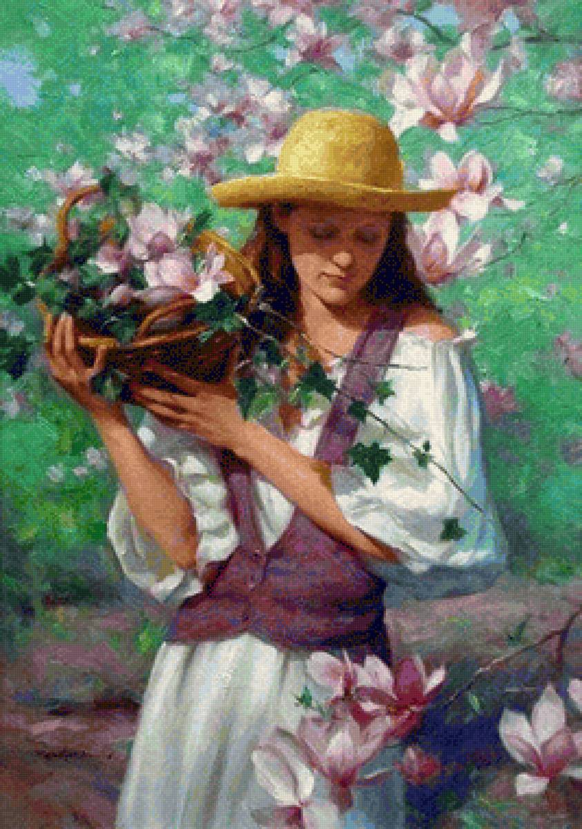 Menina,com cesta de flores. - flores., menina - предпросмотр