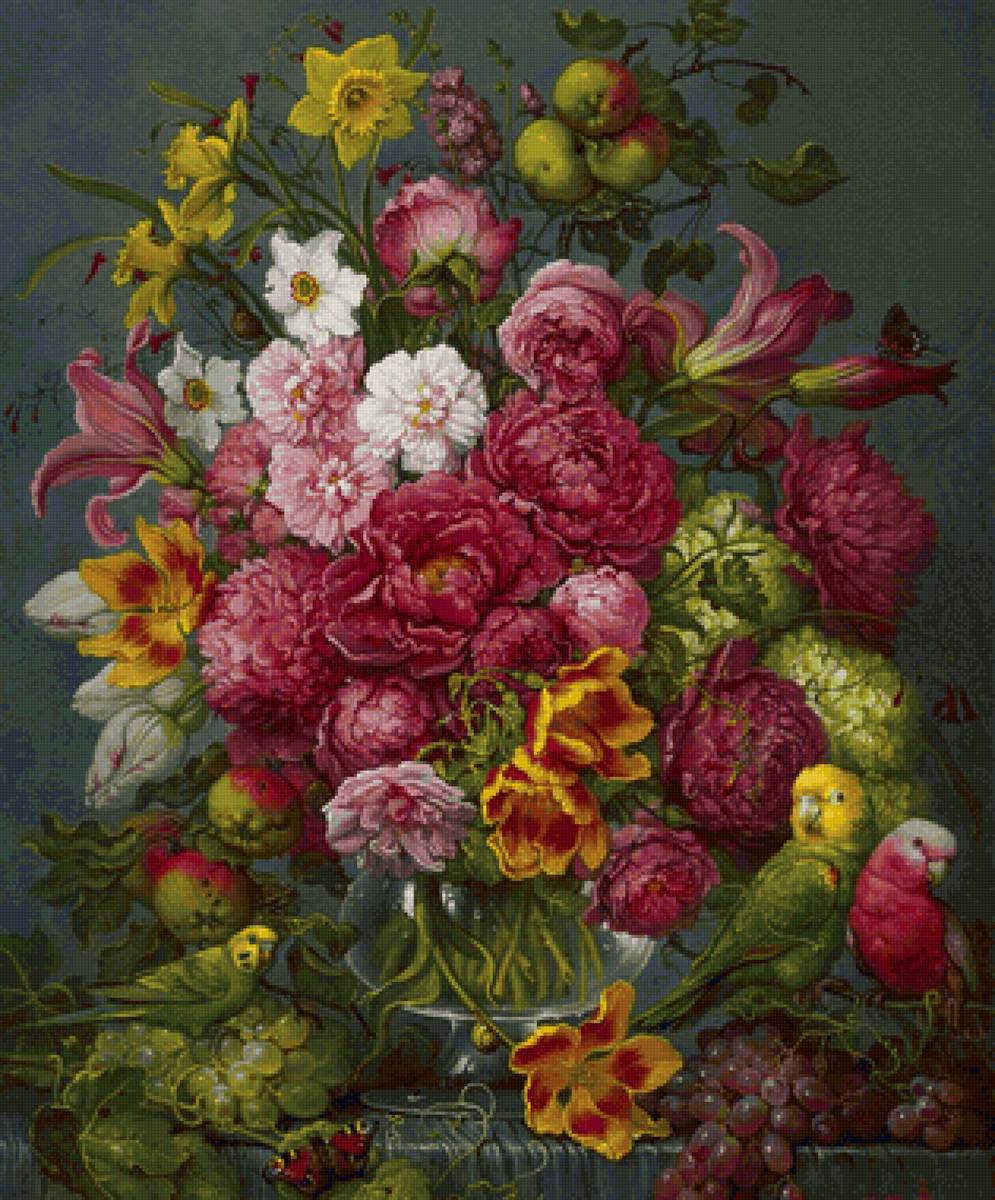 Boque de flores. - flores.frutas pássaro. - предпросмотр