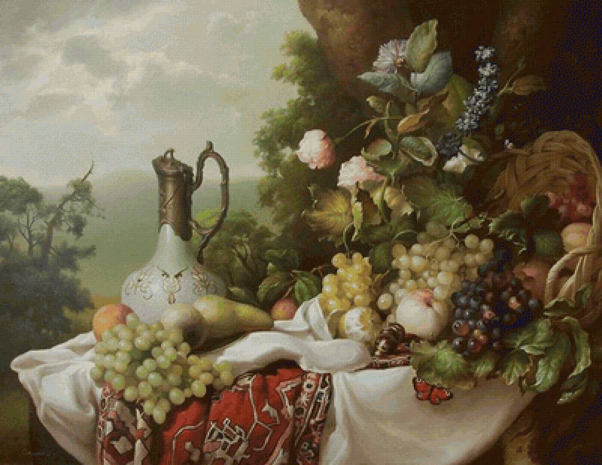 ДМИТРИЙ СЕВРЮКОВ. КУВШИН,ФРУКТЫ,ЦВЕТЫ - фрукты, натюрморт - предпросмотр