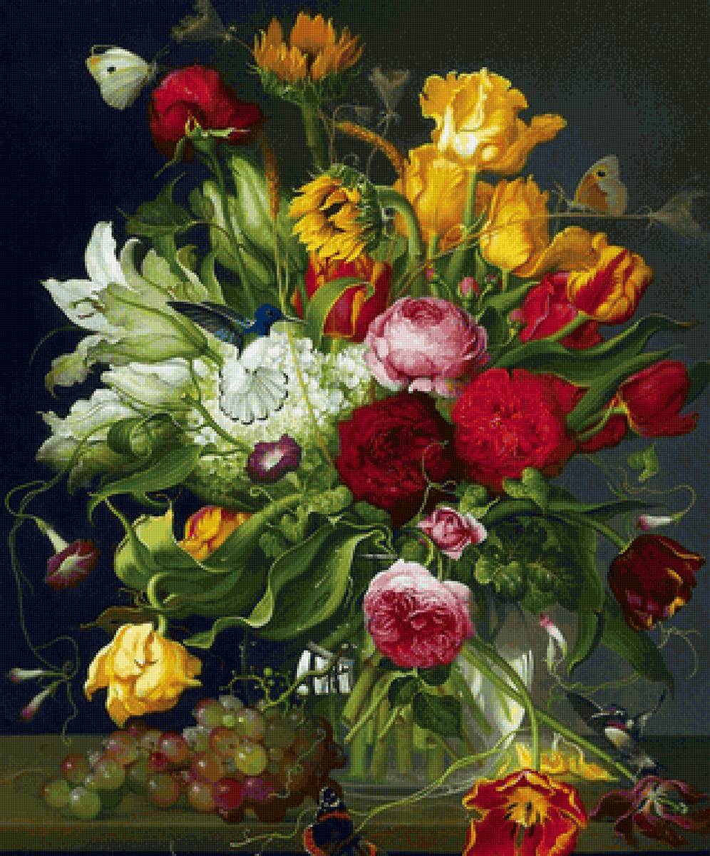 Boque de flores. - pássaro., flores.frutas - предпросмотр