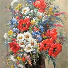 Схема вышивки «Poppies, daisies and cornflowers»