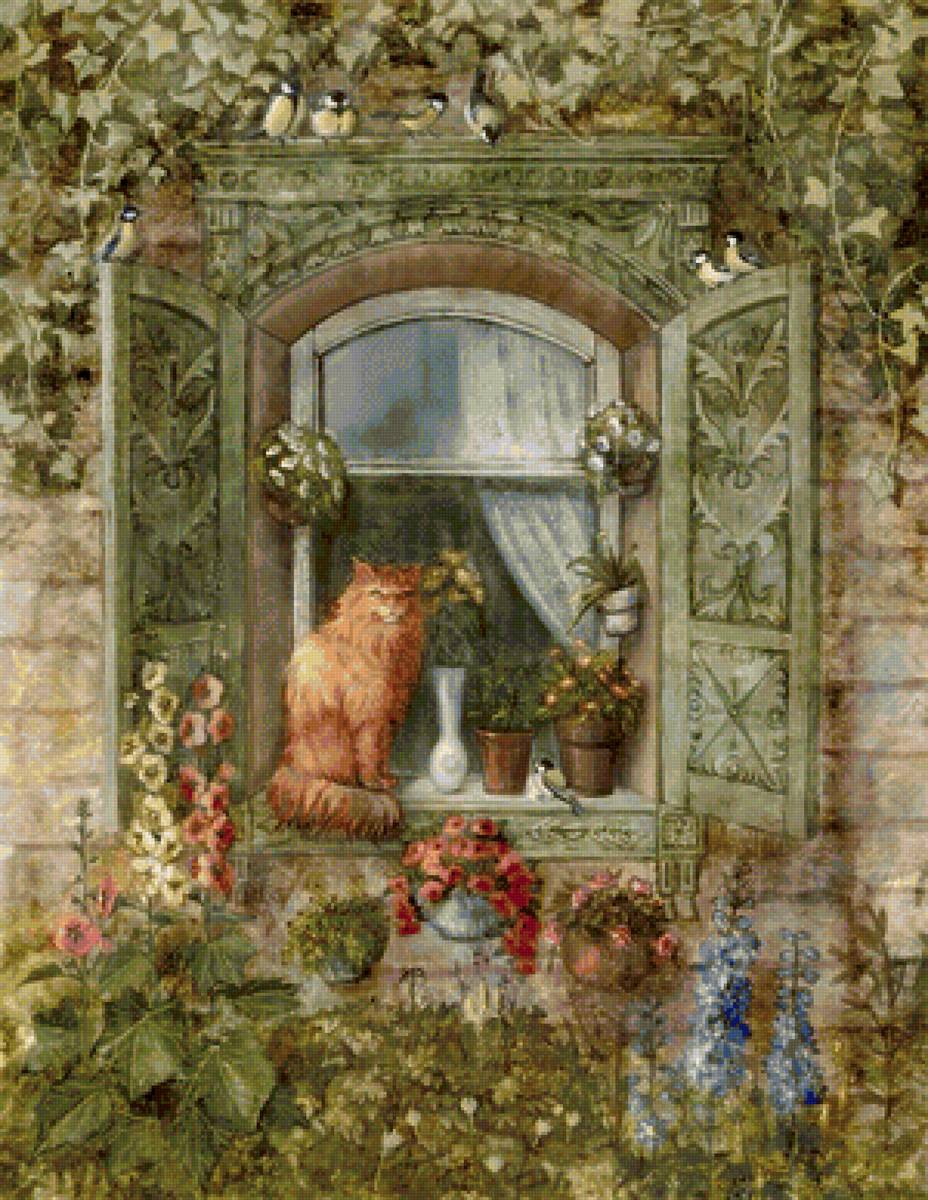 Кошки на окошке - уют, кошки, дом, двор, окно - предпросмотр