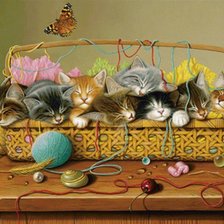 Схема вышивки «Gatos en cesta»