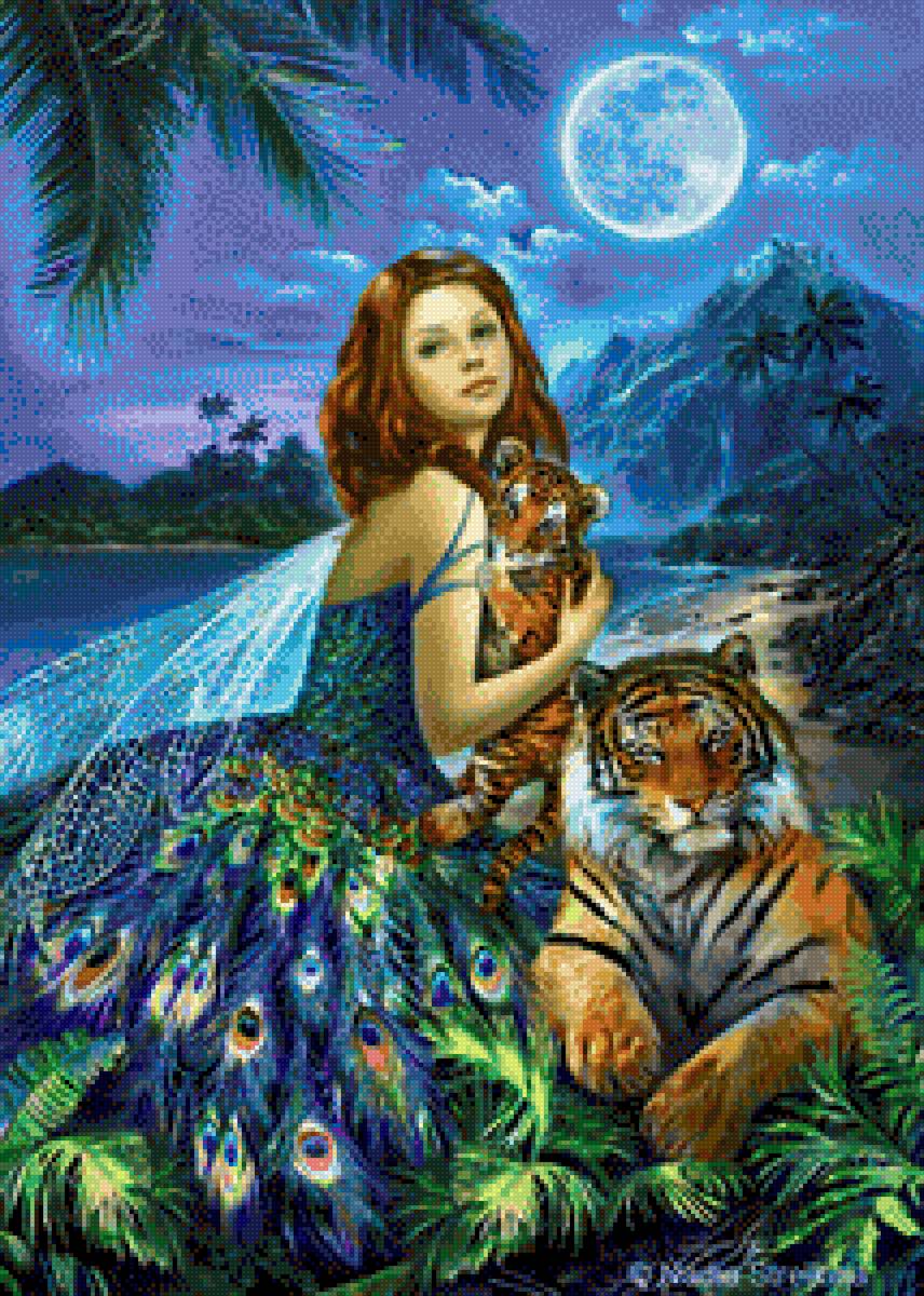 Fairy with Tigers - fantasy, tigers - предпросмотр