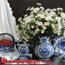 Схема вышивки «гжель и ромашки»