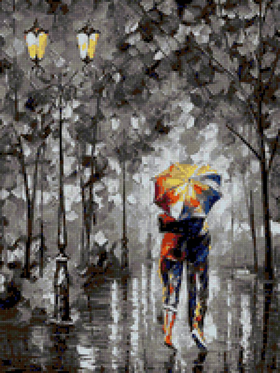 Под зонтом - любовь, зонт, лужи, пара, черно-белое, осень, дождь, л. афремов - предпросмотр