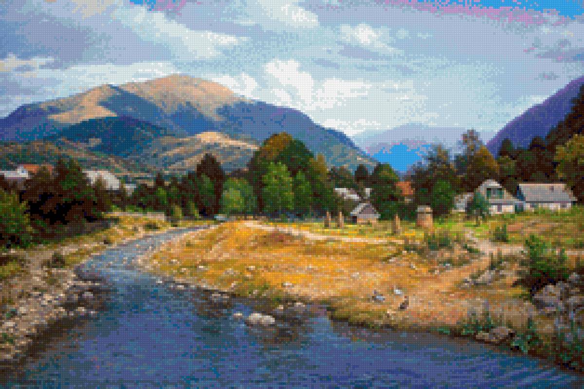 Горная речка - речка, деревня, горы - предпросмотр