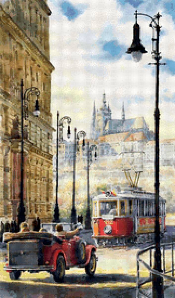 трамвай, фонарь - машина, фонарь, трамвай, город - предпросмотр