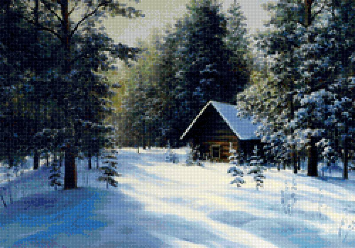 лесная избушка - избушка, лес, снег, зима - предпросмотр