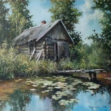 Схема вышивки «избушка в лесу»