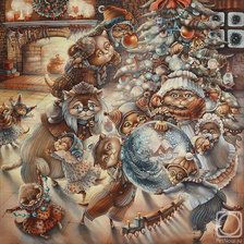 Схема вышивки «НАДЕЖДА СОКОЛОВА. СКОРО НОВЫЙ ГОД, 80 х 80 см»