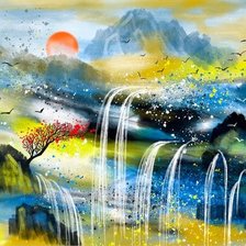 Схема вышивки «Mountain Waterfalls»