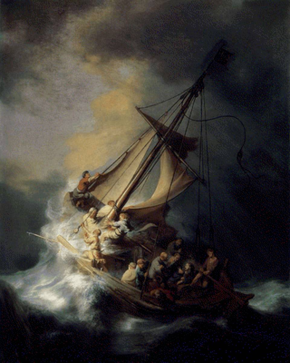 Укрощение бури на пути через Генисаретское озеро. Рембрандт - предпросмотр