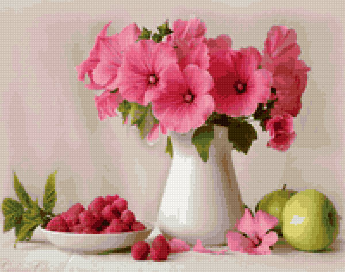 Мальва - ягоды, натюрморт, утро - предпросмотр