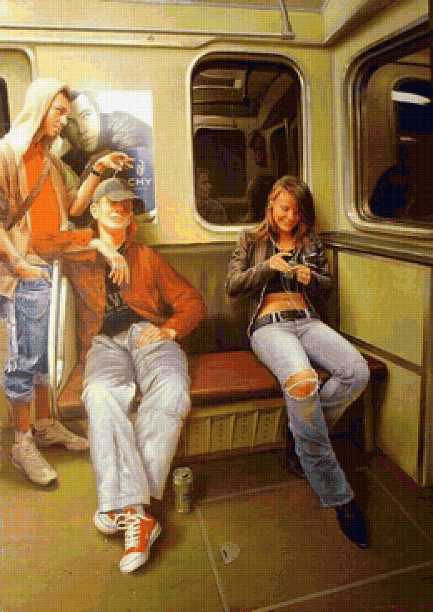 в метро худ. ст. плутенко - транспорт, люди - предпросмотр