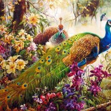 Схема вышивки «Peacocks and Flowers»