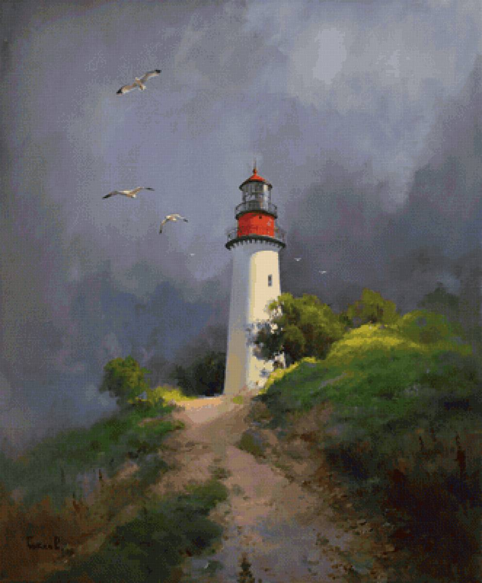 Маяк - море, маяк, чайки - предпросмотр