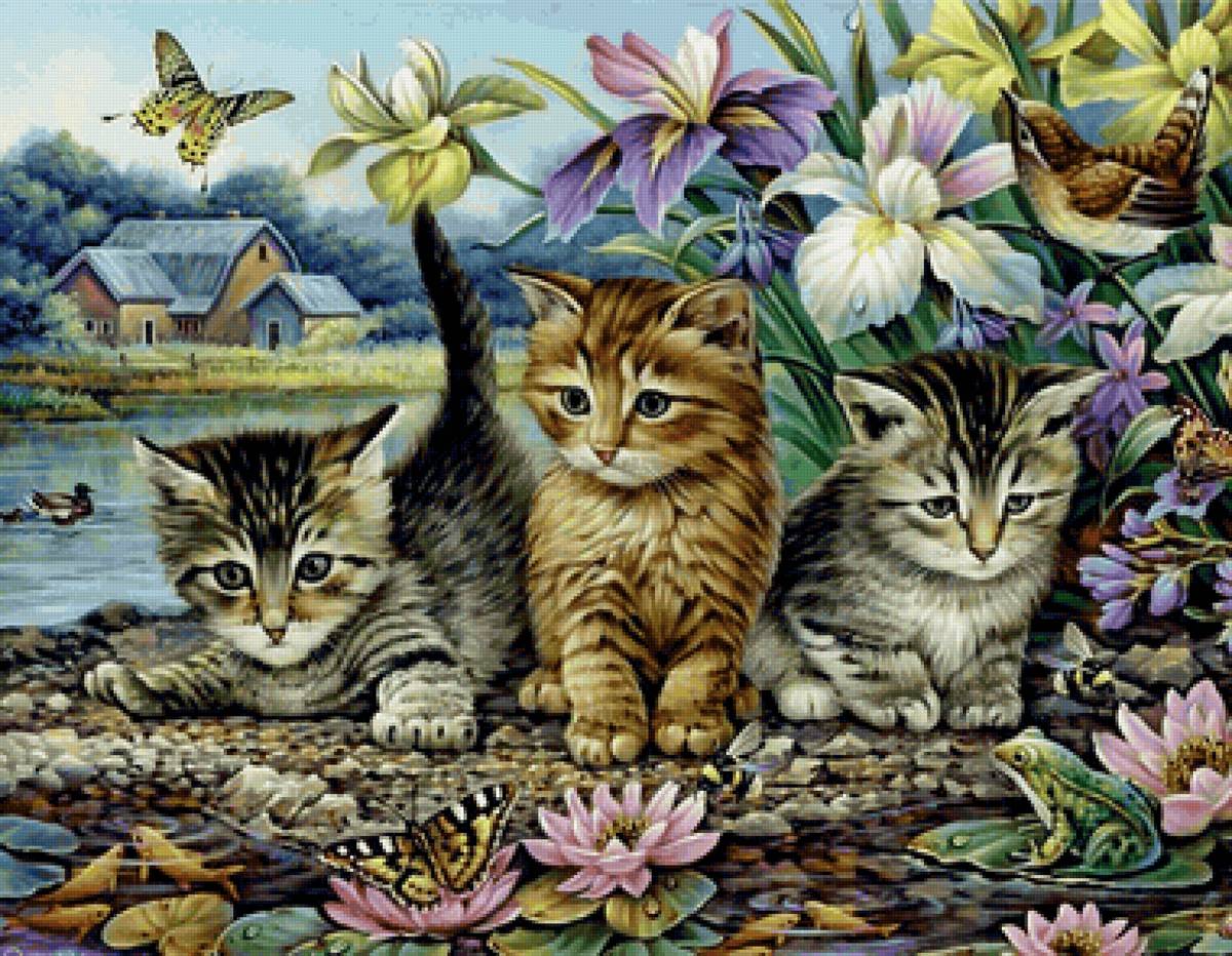 Gatinhos travessos. - animais.casa.lago.flores. - предпросмотр