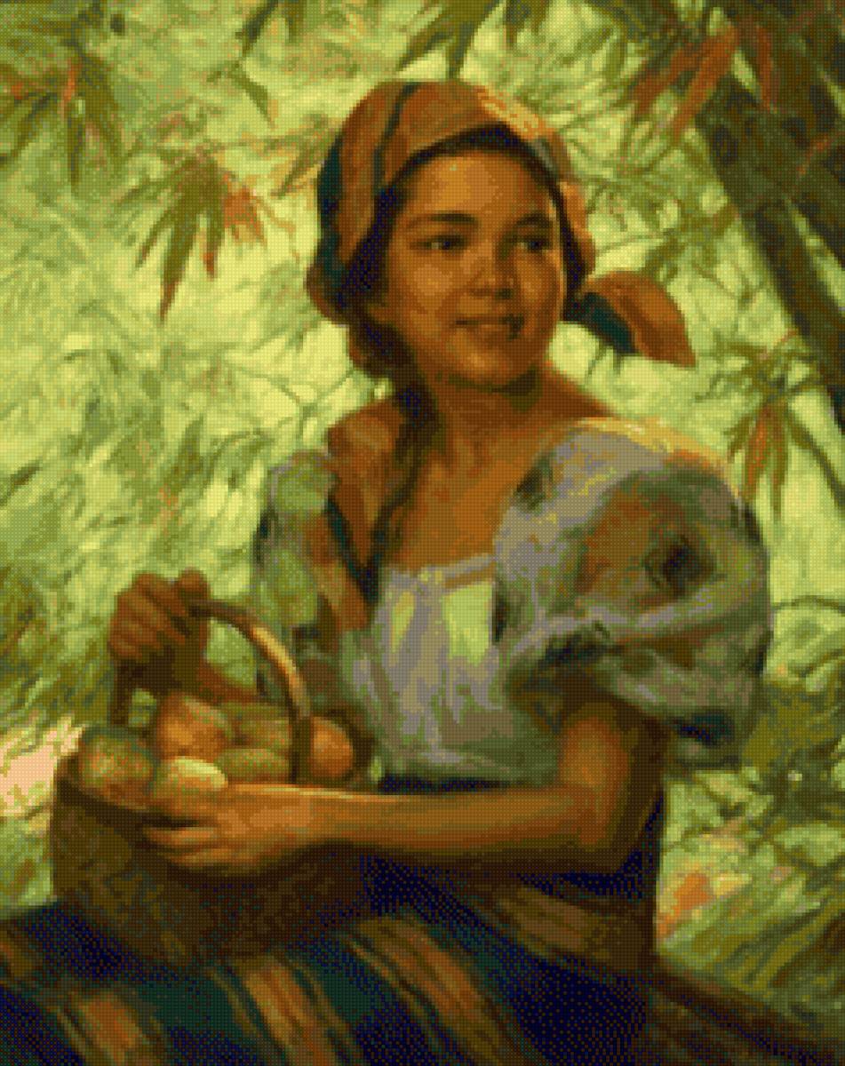 1949 Girl with a Basket of Mangoes - lady, amorsolo - предпросмотр