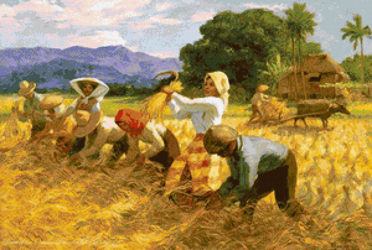 1964 The Harvesters - amorsolo, painting - предпросмотр