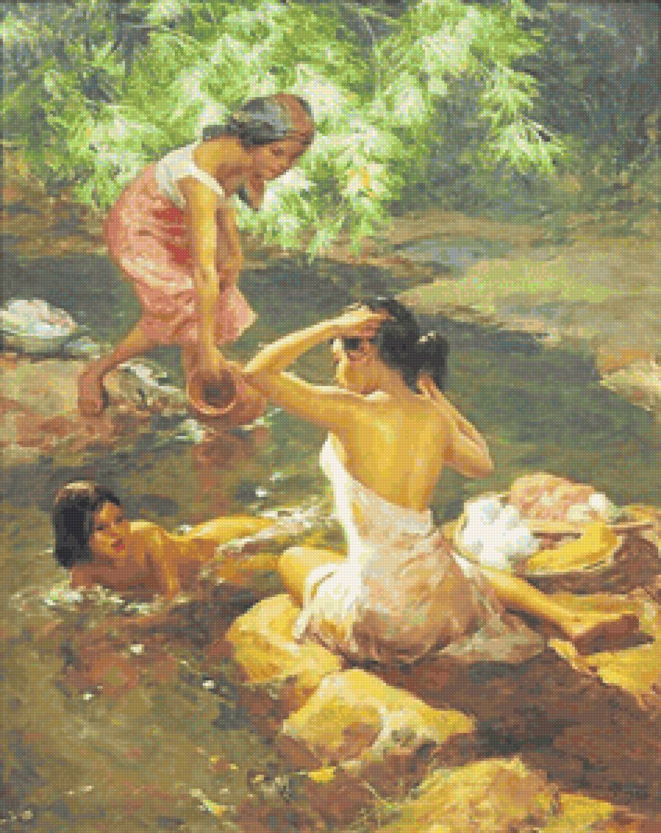 1953 Ladies on the Stream - amorsolo, painting - предпросмотр