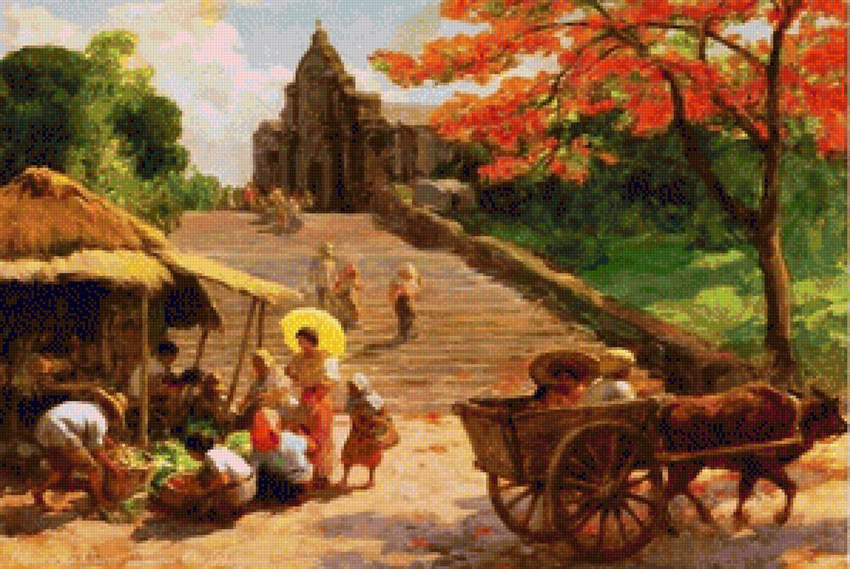 1953 Sunday Morning in the Poblacion - painting, amorsolo - предпросмотр