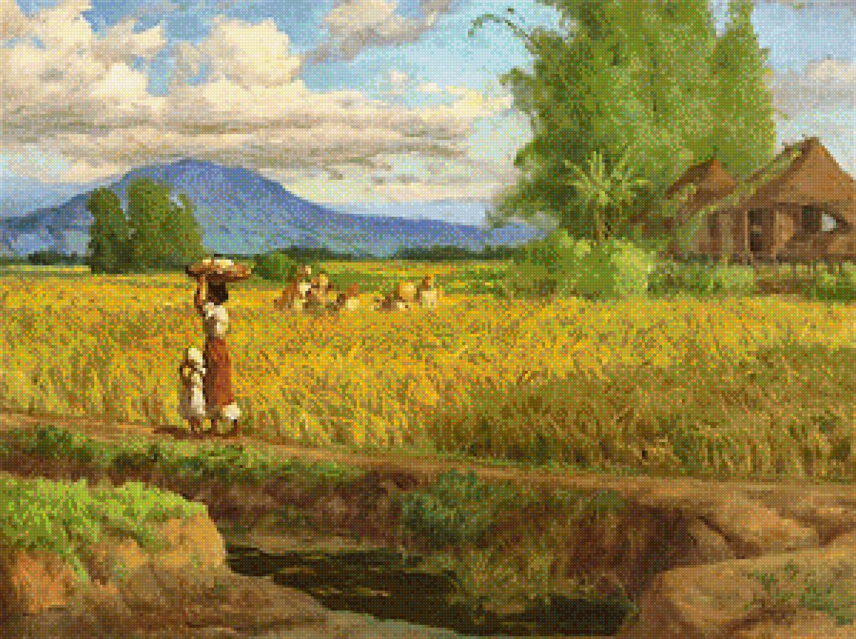 1938 Rice Field near Mount Pinatubo - painting, amorsolo - предпросмотр