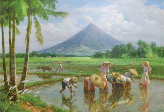 1949 Rice Planting - painting, amorsolo - оригинал