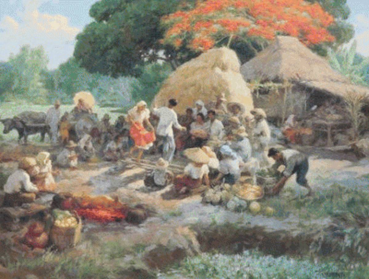 1960 Barrio Fiesta - painting, amorsolo - предпросмотр