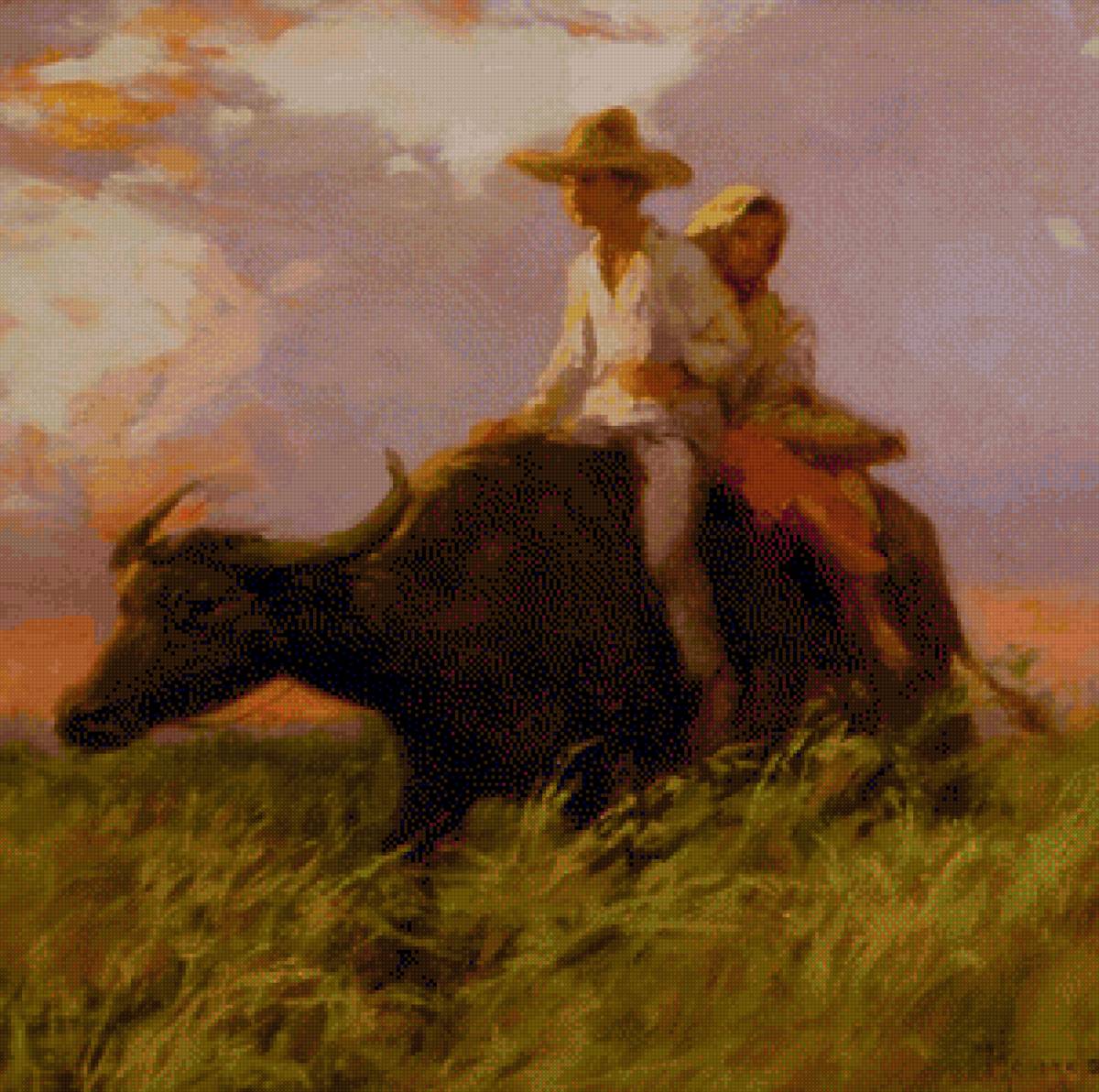 1945 On the Way Home - amorsolo, painting - предпросмотр