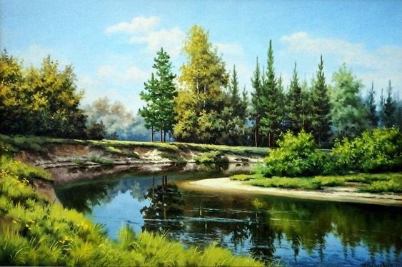 Пейзаж - лес, река, пейзаж, лето - оригинал