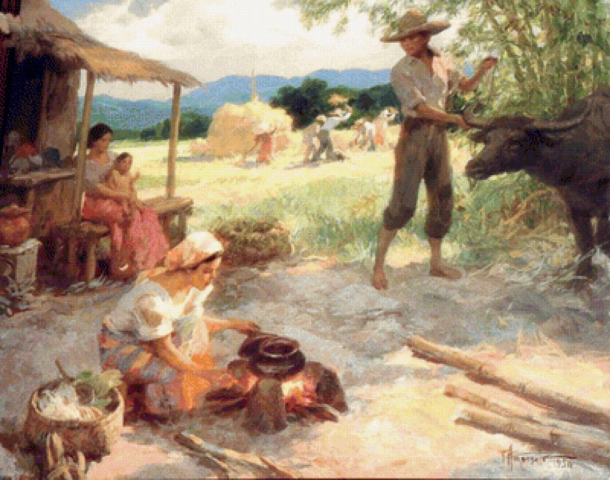1954 Country Life - amorsolo, painting - предпросмотр