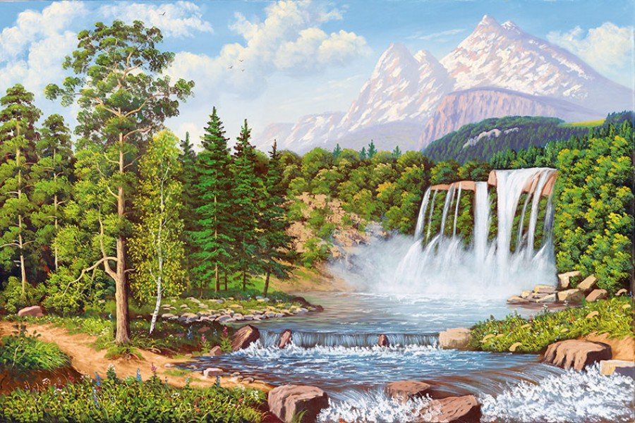 Пейзаж - водопад, пейзаж, горы. - оригинал