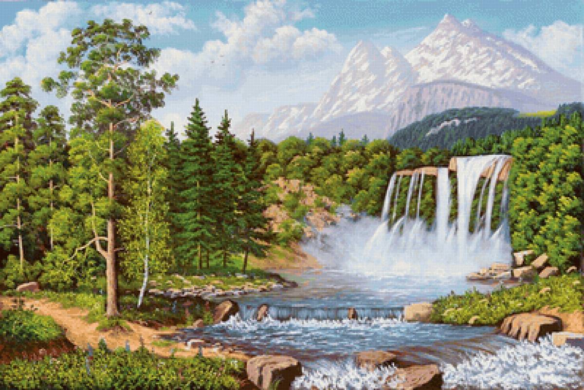 Пейзаж - горы., пейзаж, водопад - предпросмотр