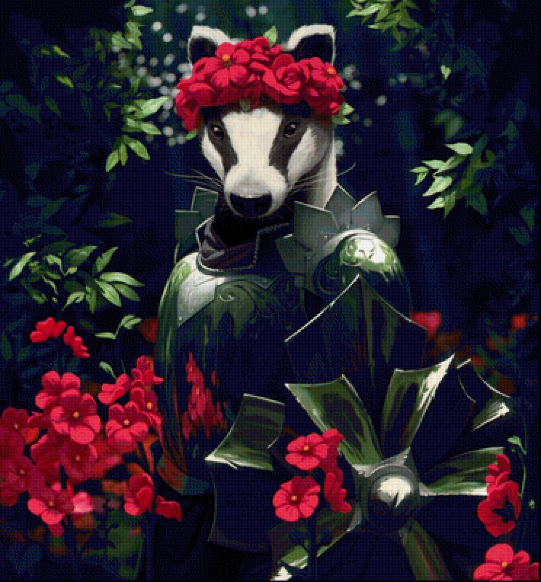 Енот в розах - природа, лес, розы, животные - предпросмотр