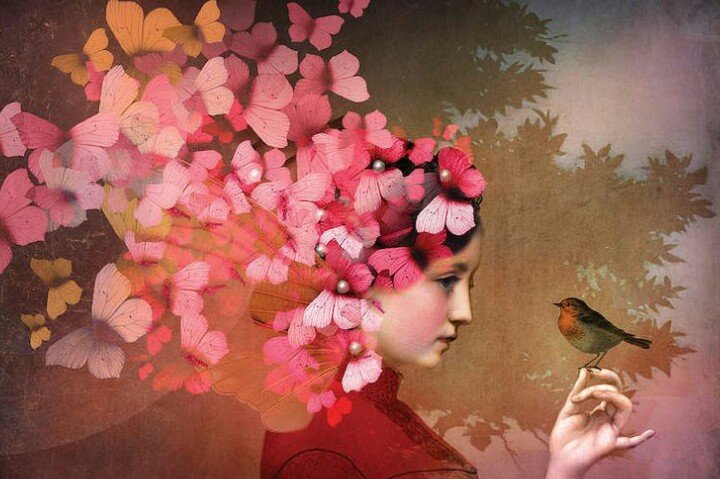 Девушка - птичка, бабочки, девушка - оригинал