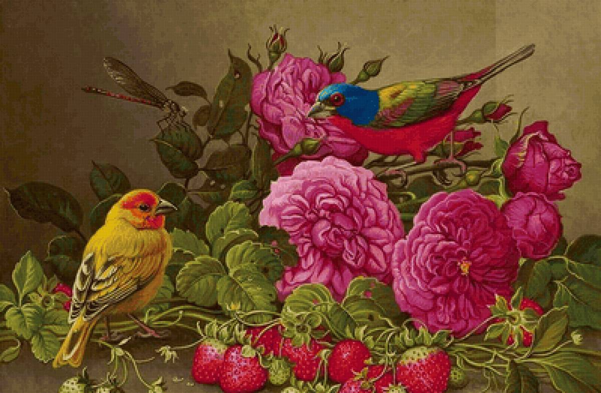 Flores, com pássaros - flores.frutas pássaro - предпросмотр