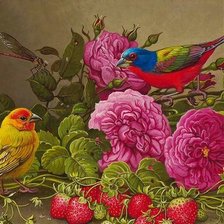 Схема вышивки «Flores, com pássaros»