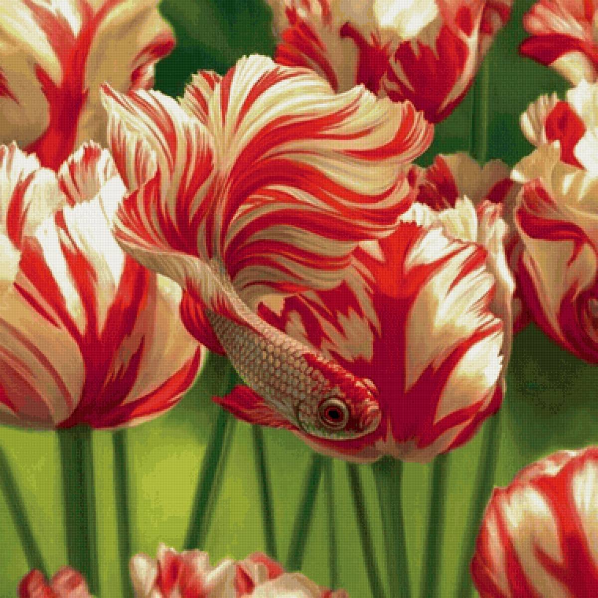 Tulipas. - flores.peixe. ilustração. - предпросмотр