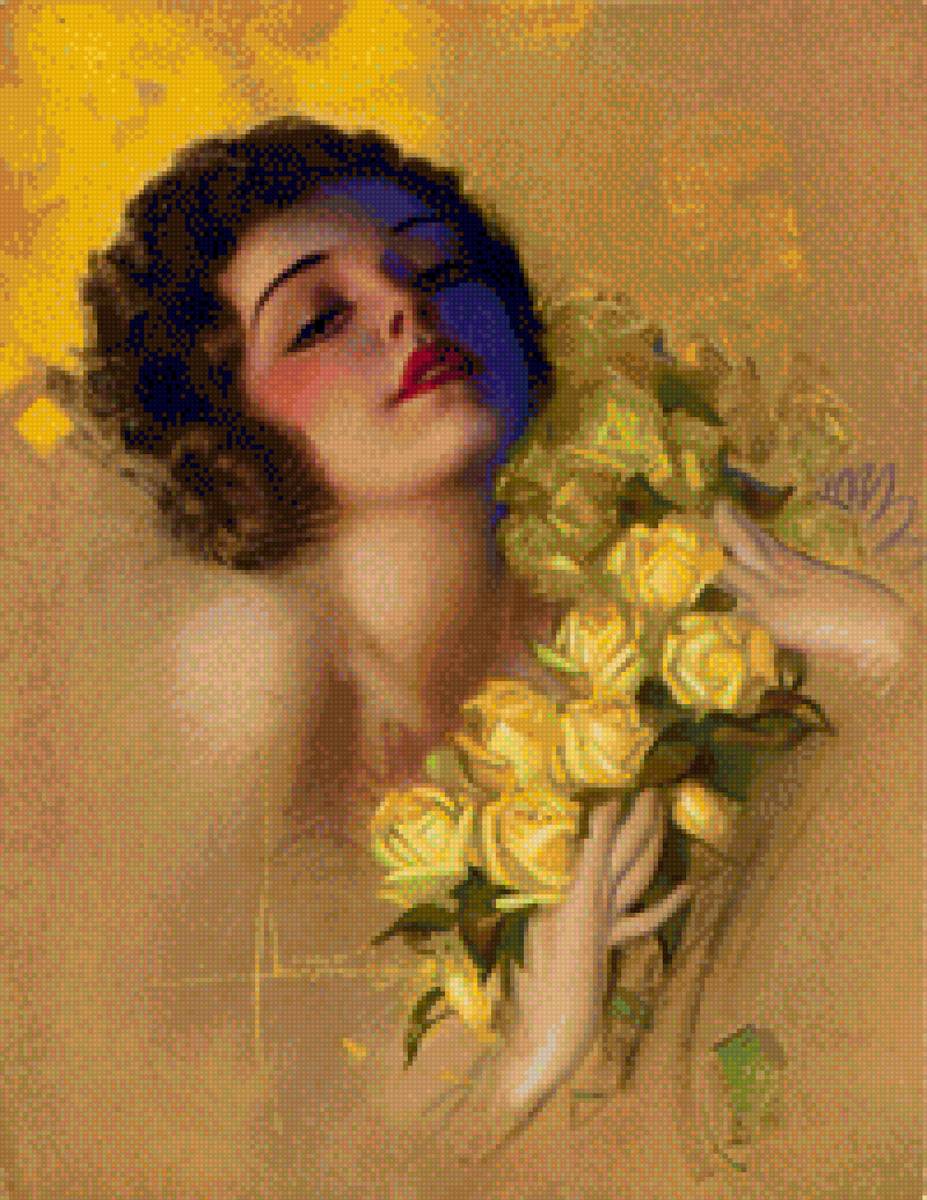 Желтые розы - розы, желтый, девушка, цветы - предпросмотр