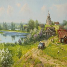 Схема вышивки «весенний деревенский пейзаж»