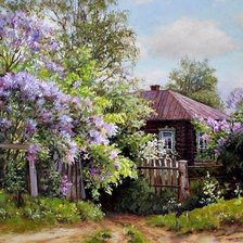 Схема вышивки «весенний деревенский пейзаж»