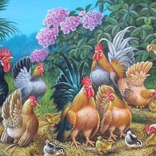 Схема вышивки «Criação de galinhas.»