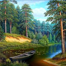 Схема вышивки «Сосны на берегу реки»