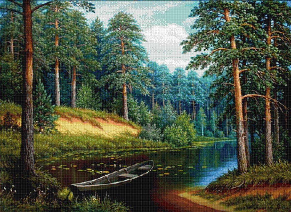 Сосны на берегу реки - природа, пейзаж, река, лес, сосны - предпросмотр